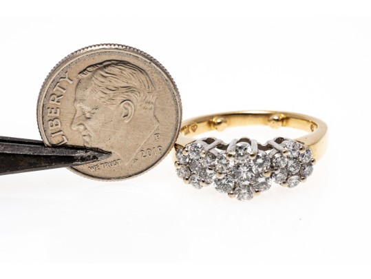 Charming 14K Triple Cluster Brilliant Diamond Ring, Size 5.5