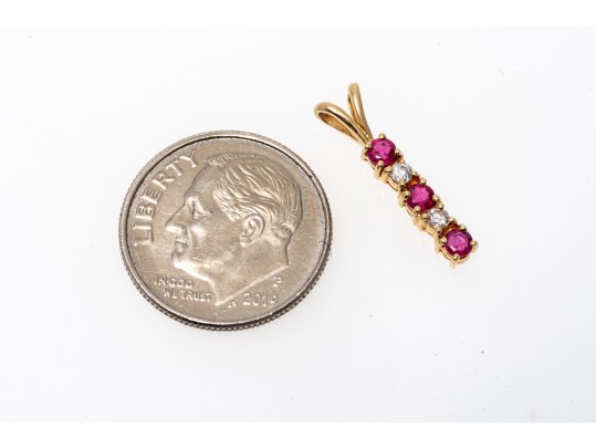 Dainty 14K Ruby And Diamond Drop Bar Pendant