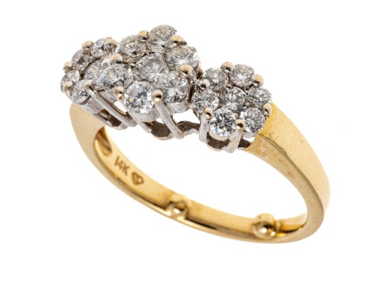 Charming 14K Triple Cluster Brilliant Diamond Ring, Size 5.5
