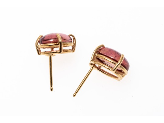 Simple Pink 14K Tourmaline Stud Earrings