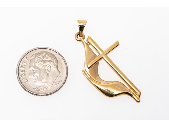 14k Yellow Gold Handsome United Methodist Flame Cross
