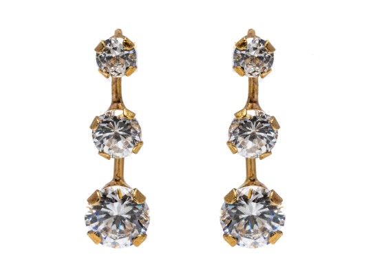 14k Yellow Gold Delicate Graduated Cz Stacked Drop Earrings