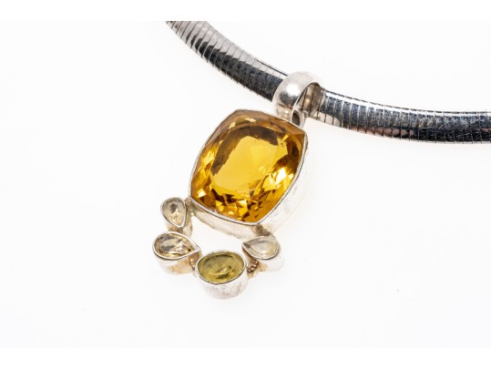 Colorful Zirconia Set Sterling Pendant Necklace