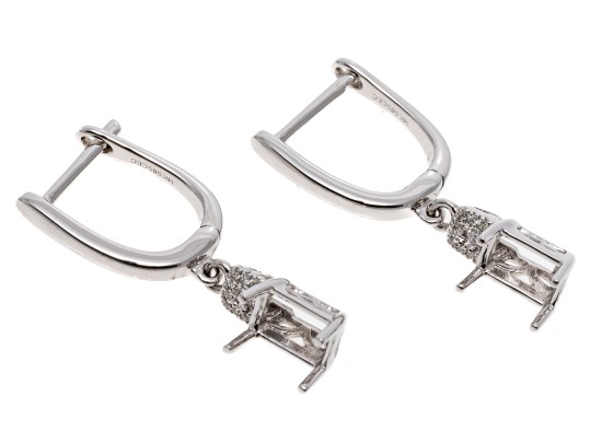 14K White Gold And Accent Diamond Semi Mount Pendant Earrings