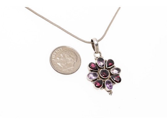 Sterling Amethyst And Garnet Pendant Necklace