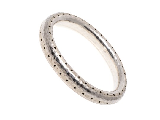 Sterling Silver Impactful Hammered And Perforated Patterned Slip On Bangle Bracelet