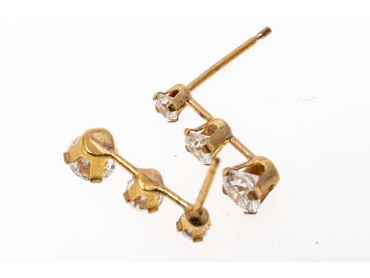 14k Yellow Gold Delicate Graduated Cz Stacked Drop Earrings