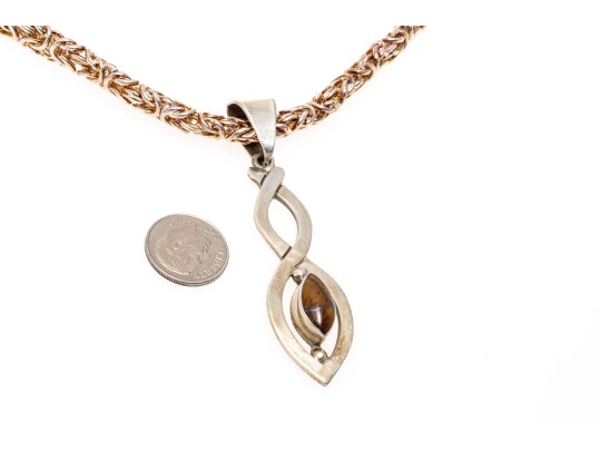 Stelring Byzantine Chain And Tigers Eye Stone Pendant Necklace