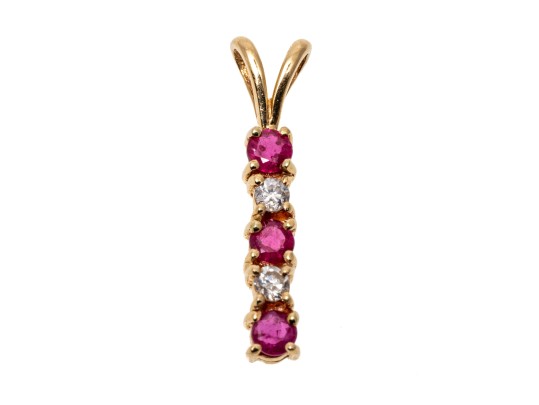 Dainty 14K Ruby And Diamond Drop Bar Pendant