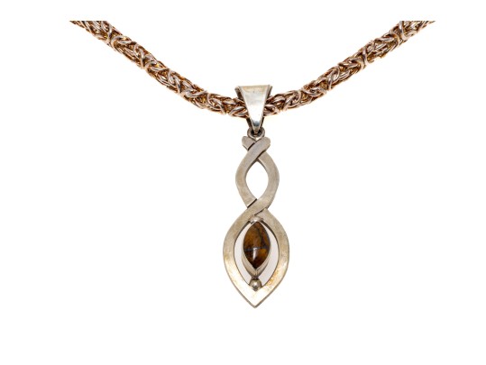 Stelring Byzantine Chain And Tigers Eye Stone Pendant Necklace