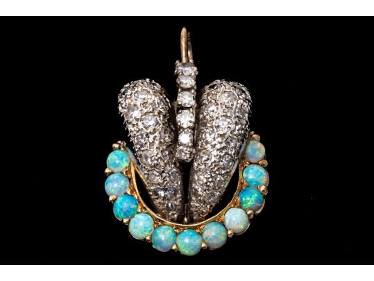 Unique 14K Diamond And Opal Pendant