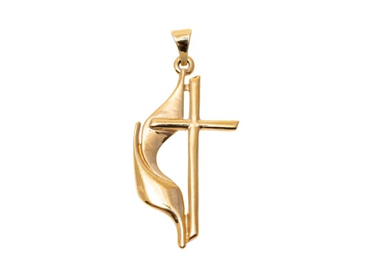 14k Yellow Gold Handsome United Methodist Flame Cross