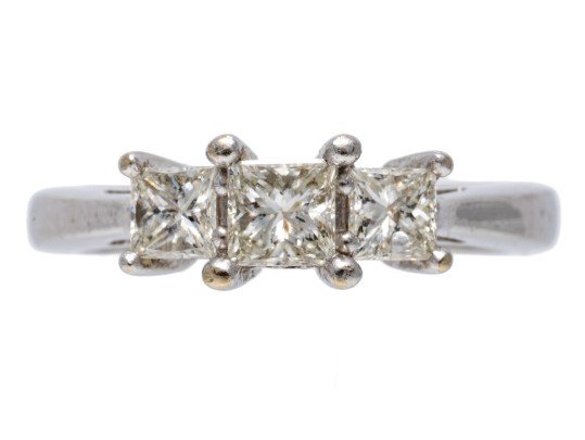 14K White Gold And Graduated Princess Cut Diamond Ring, Size 5.25