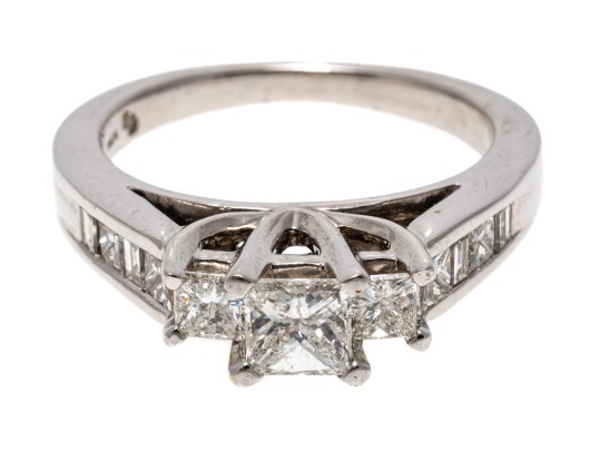 Stunning 14K White Gold Princess Cut Diamond Ring, Size 6