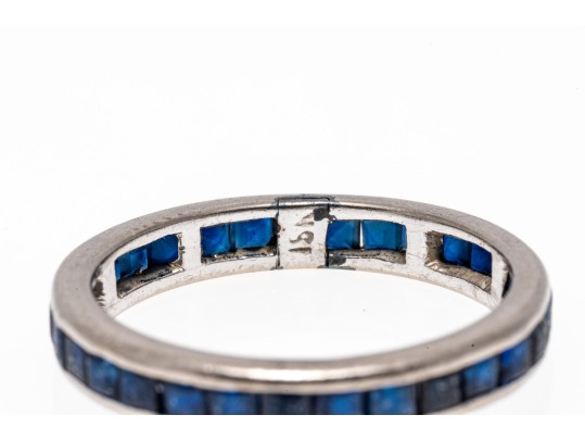 Channel Set 10K White Gold Sapphire Eternity Band, Size 6