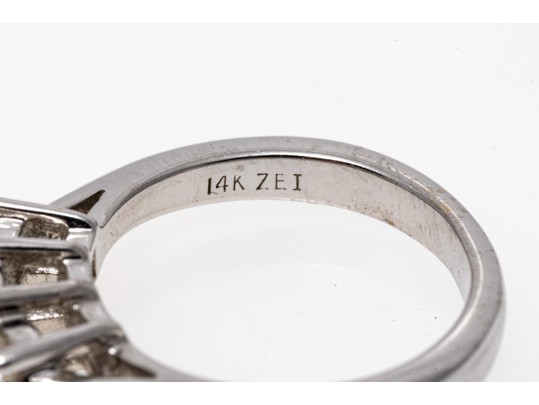 14K White Gold And Graduated Princess Cut Diamond Ring, Size 5.25