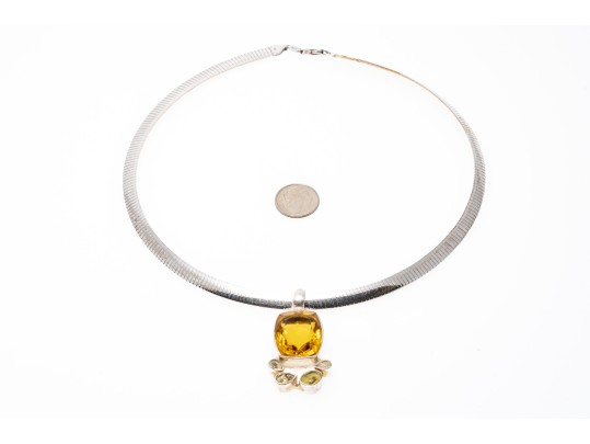 Colorful Zirconia Set Sterling Pendant Necklace