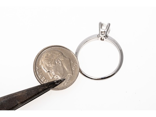 Contemporary 14K White Gold Emerald Cut Diamond Ring, Size 5.75