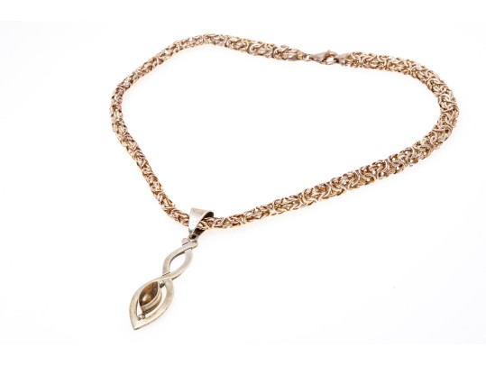 Stelring Byzantine Chain And Tigers Eye Stone Pendant Necklace