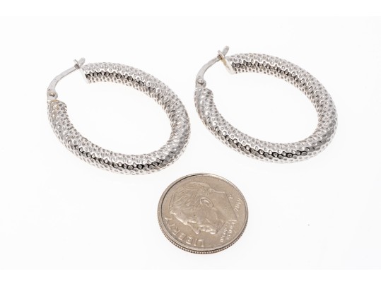 14K White Gold Dimpled Hoop Earrings