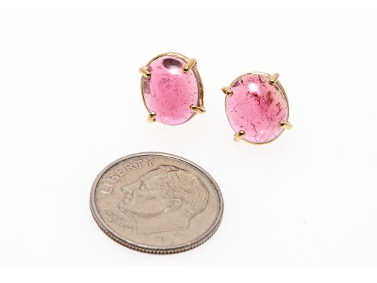 Simple Pink 14K Tourmaline Stud Earrings
