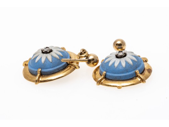 14K Floral Diamond Pendant Earrings