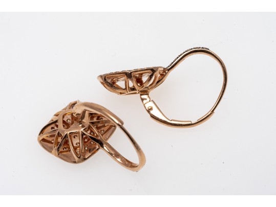 14k Rose Gold Beautiful White And Brown Pave Set Diamond Earrings, Approximately 1.32 TCW