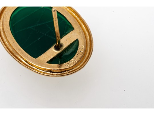 14K Green Chalcedony Scarab Earrings