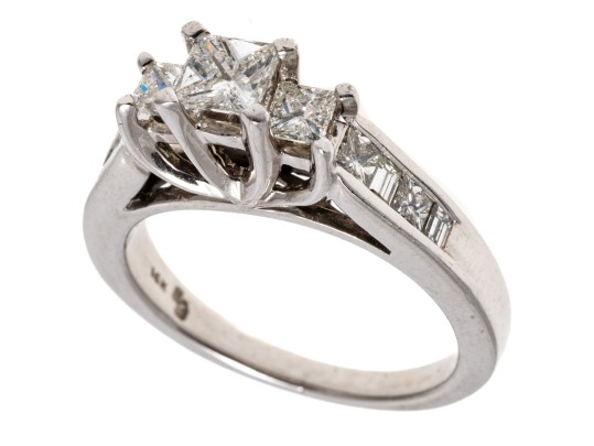 Stunning 14K White Gold Princess Cut Diamond Ring, Size 6