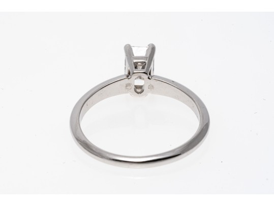 Contemporary 14K White Gold Emerald Cut Diamond Ring, Size 5.75