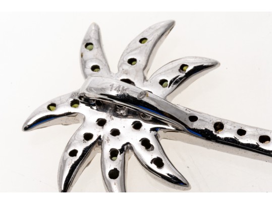 Charming 14K White Gold Green And Brown Diamond Palm Tree Pendant