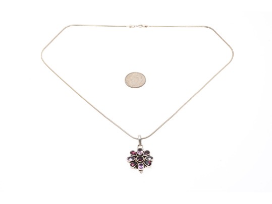 Sterling Amethyst And Garnet Pendant Necklace