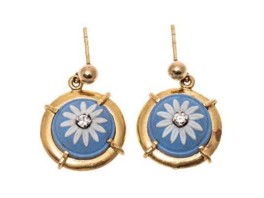 14K Floral Diamond Pendant Earrings