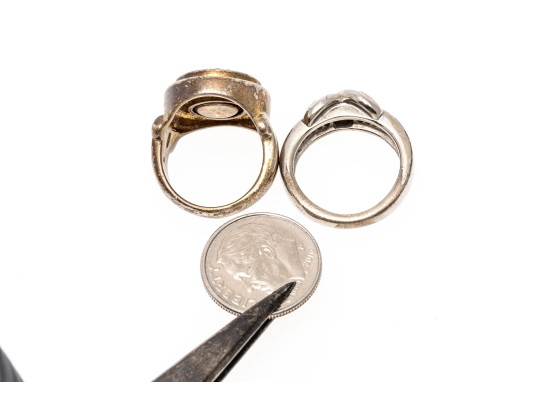 Sterling Silver Pair Of Really Striking Fashion Rings, Size 4.75