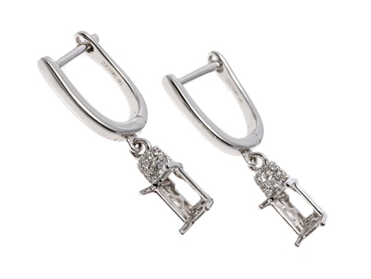 14K White Gold And Accent Diamond Semi Mount Pendant Earrings