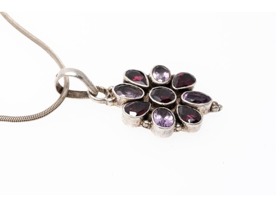 Sterling Amethyst And Garnet Pendant Necklace