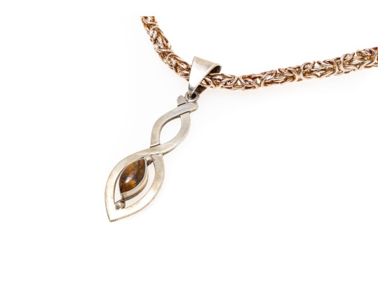 Stelring Byzantine Chain And Tigers Eye Stone Pendant Necklace