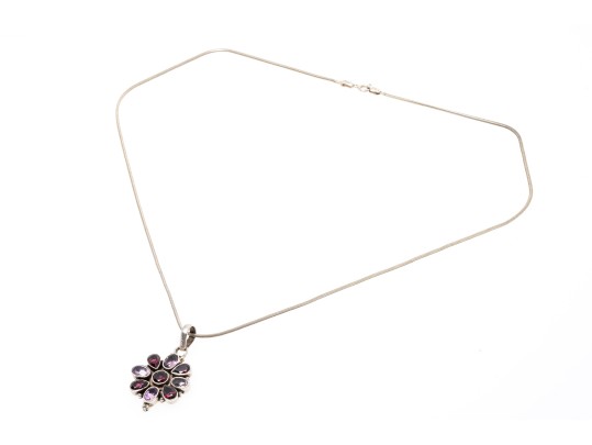 Sterling Amethyst And Garnet Pendant Necklace