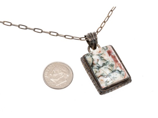 Sterling Silver And Agate Pendant Necklace