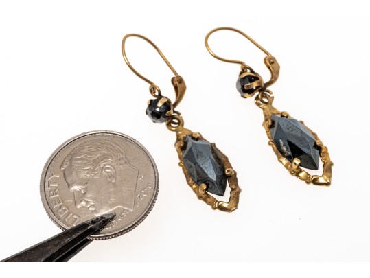14K Dark Hematite Pendant Earrings