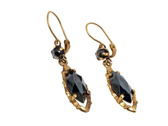 14K Dark Hematite Pendant Earrings