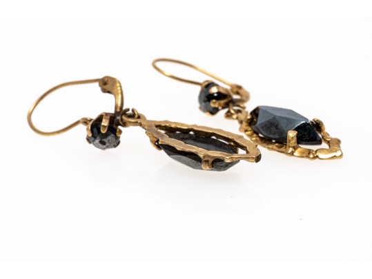 14K Dark Hematite Pendant Earrings