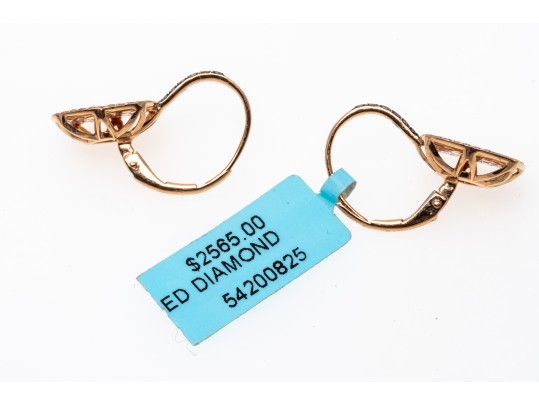 14k Rose Gold Beautiful White And Brown Pave Set Diamond Earrings, Approximately 1.32 TCW