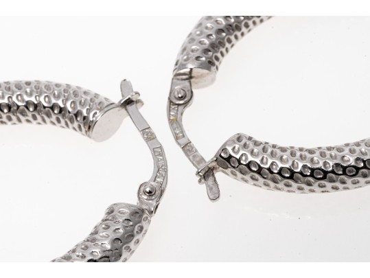 14K White Gold Dimpled Hoop Earrings