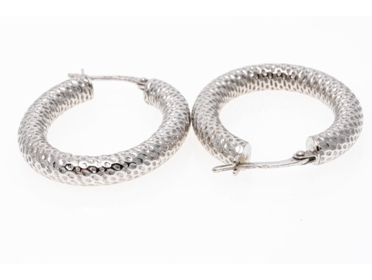 14K White Gold Dimpled Hoop Earrings