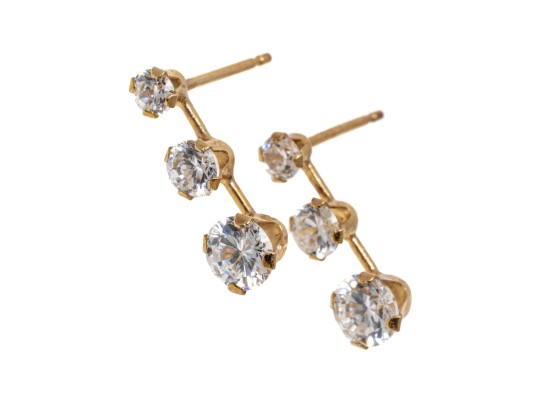 14k Yellow Gold Delicate Graduated Cz Stacked Drop Earrings