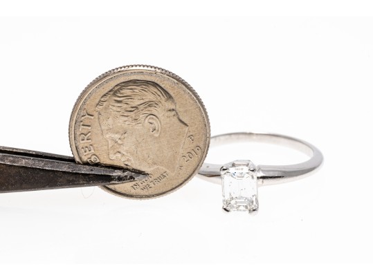 Contemporary 14K White Gold Emerald Cut Diamond Ring, Size 5.75