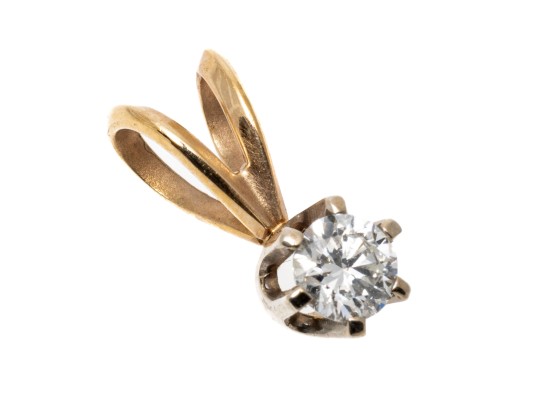 14k Yellow Classic Round Brilliant Cut Diamond Solitaire Pendant