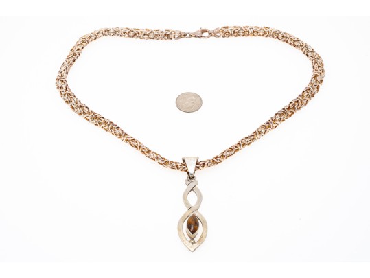 Stelring Byzantine Chain And Tigers Eye Stone Pendant Necklace