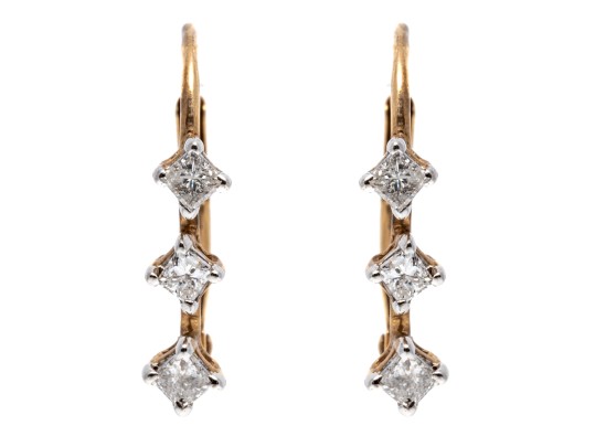 Dainty 10K Princess Cut Diamond Earrings